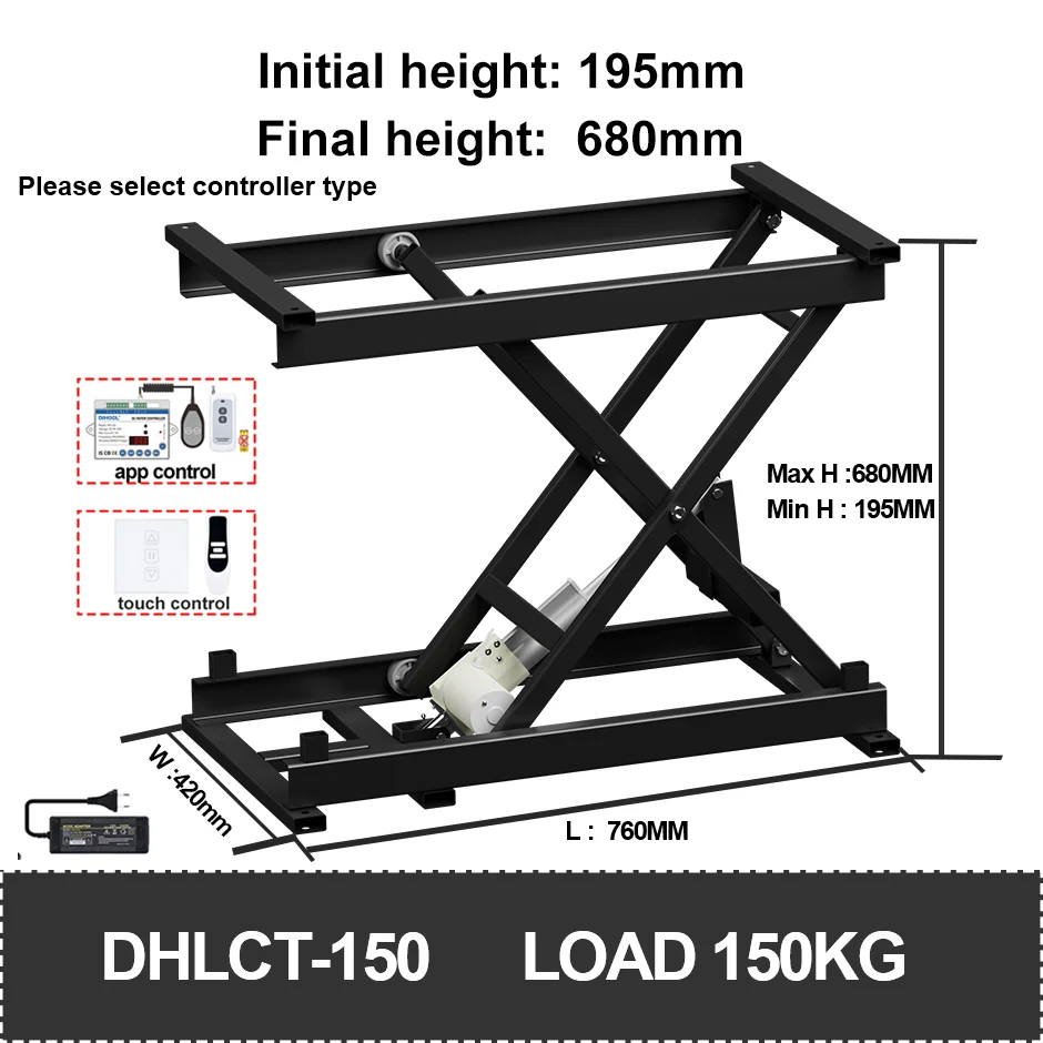 Electric Lifting Platform Tea Table 60/120/150kg Load Elevation Height Adjustable  Remote Control Motor Drive Iron Frame