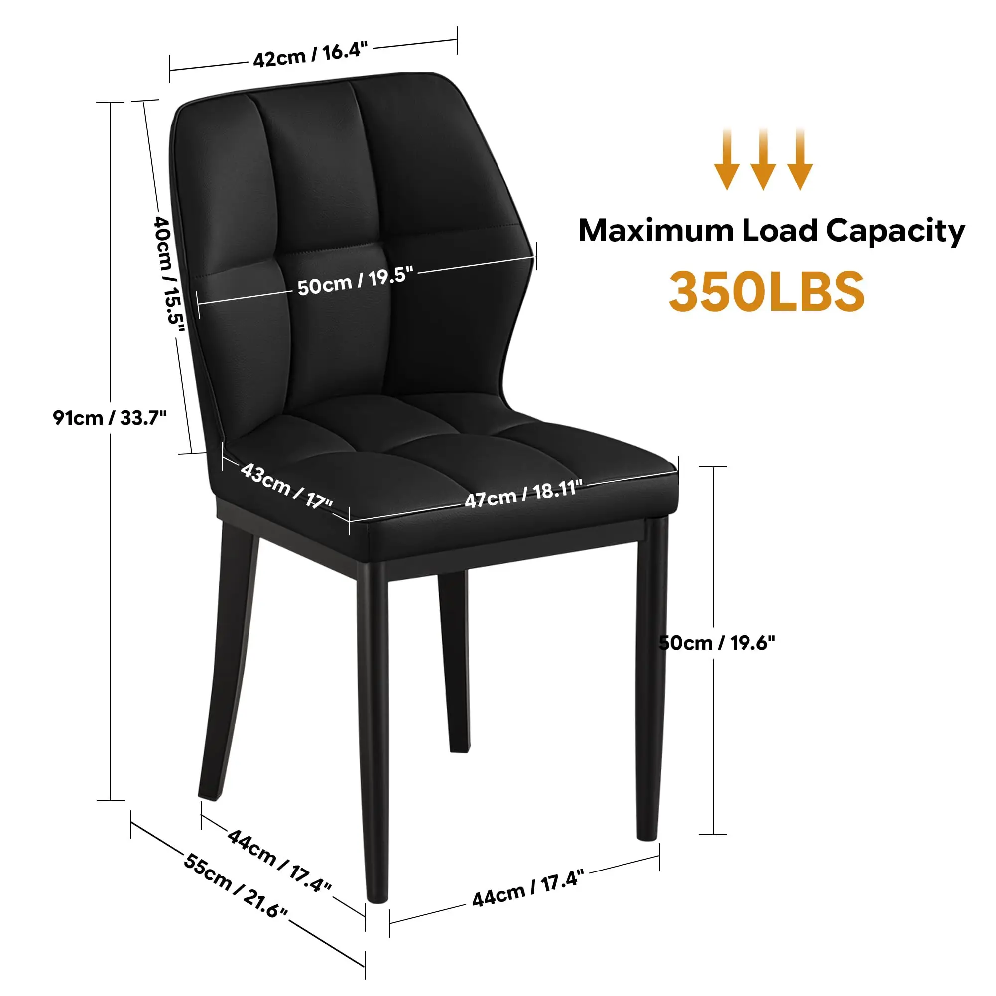 PU Leather Dining Chair Set of 4, One-Piece Leg Kitchen Chair