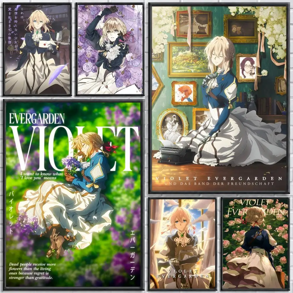 Anime Violet Evergarden Poster Self-adhesive Art Waterproof Paper Sticker Coffee House Bar Room Wall Decor
