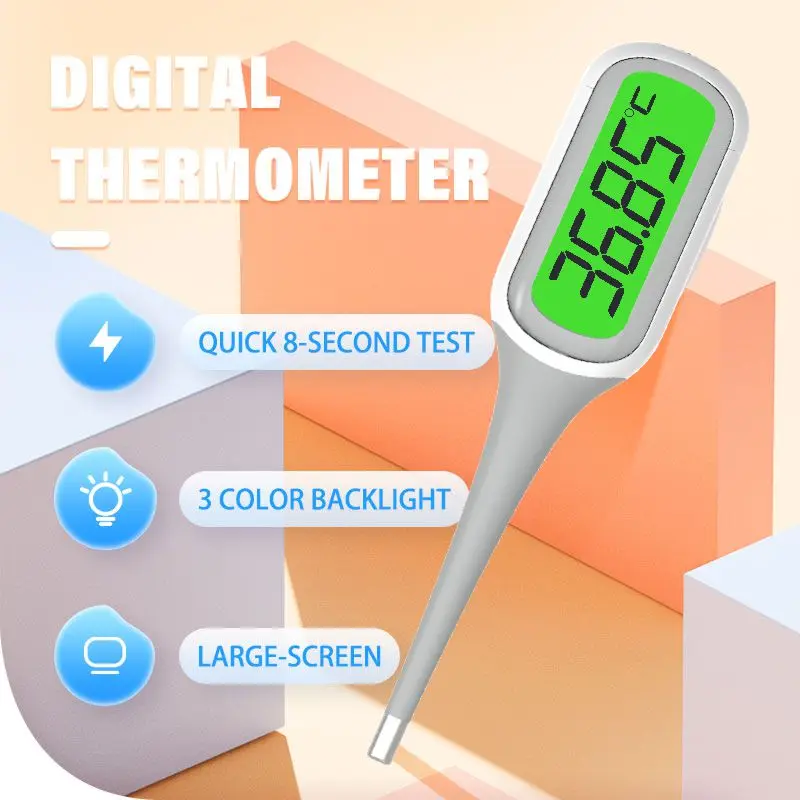 1pc Digital Fever Thermometer 8 Seconds Fast Measure 3 color Backlit Medical Grade Jumbo LCD 4 Digits 0.01 Accuracy Baby Child