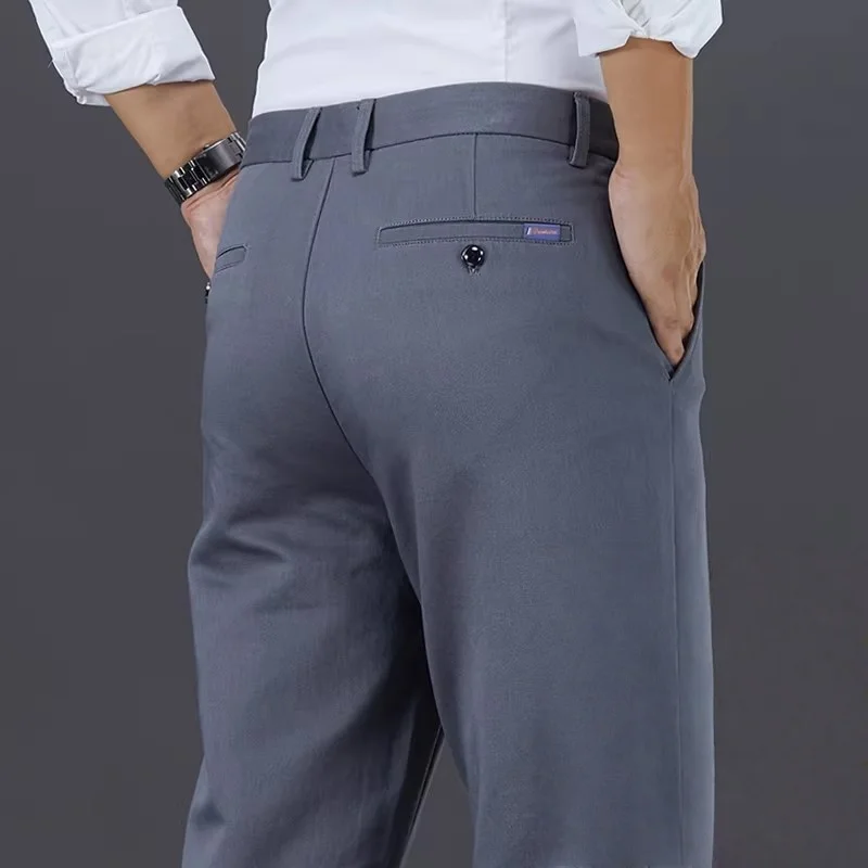 

Casual Pants Men 2026 New Classic Style Straight Loose High Waist Elastic Trousers Male Clothes Gray Khaki Black Size 38 40 42