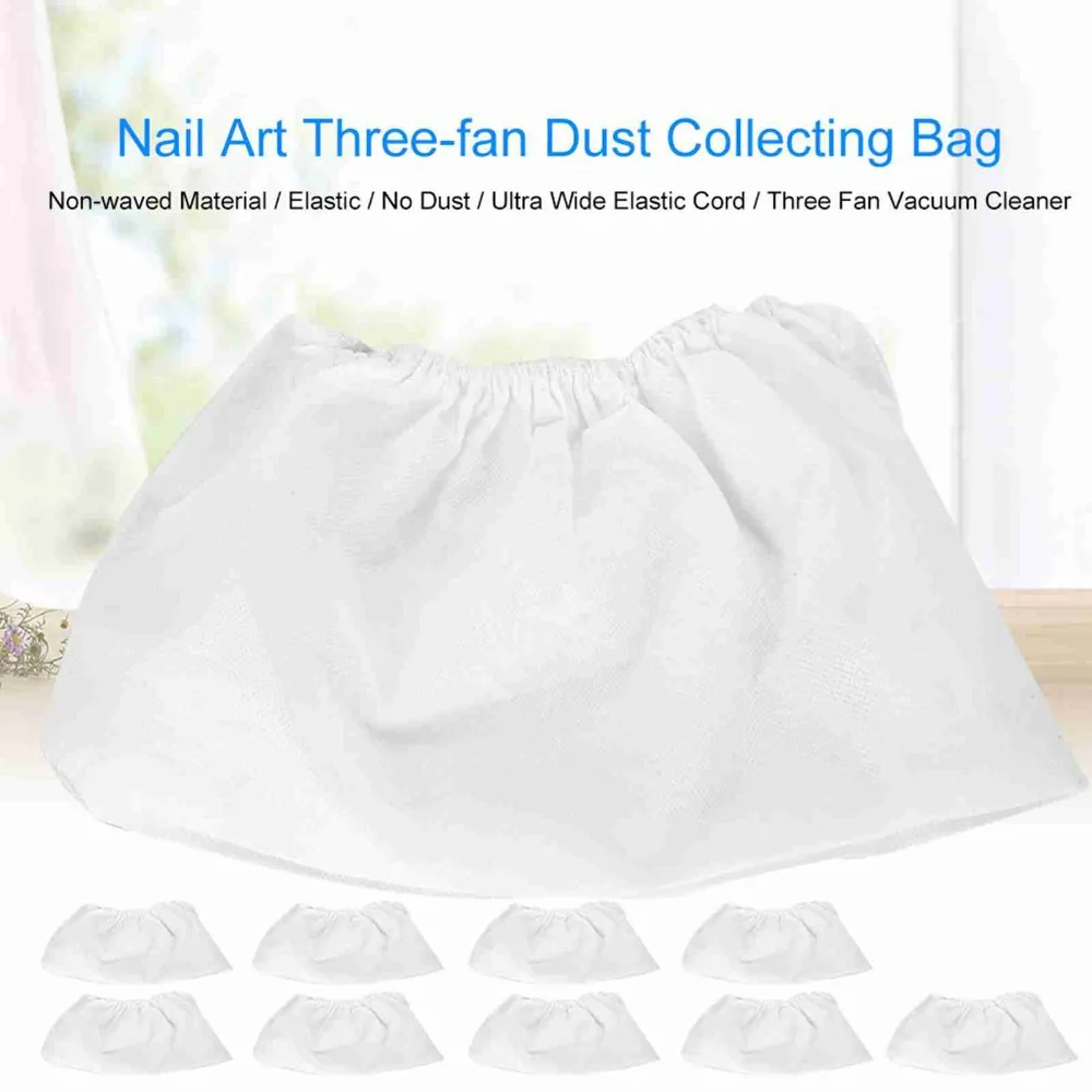 10PCS Non Woven Nail Dust Collector Bag Elastic Cord Universal Fit Replacement Bag Replaceable Bag White Nail Dust Suction Bag