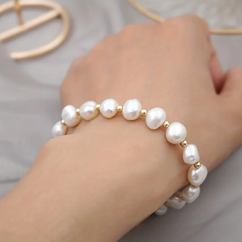 

2025 New Arrivals 7-8mm Baroque Freshwater Pearl Queen Coin Bracelet for Women OT Clasp Charm Bracelet Jewelry Gift Wholesale