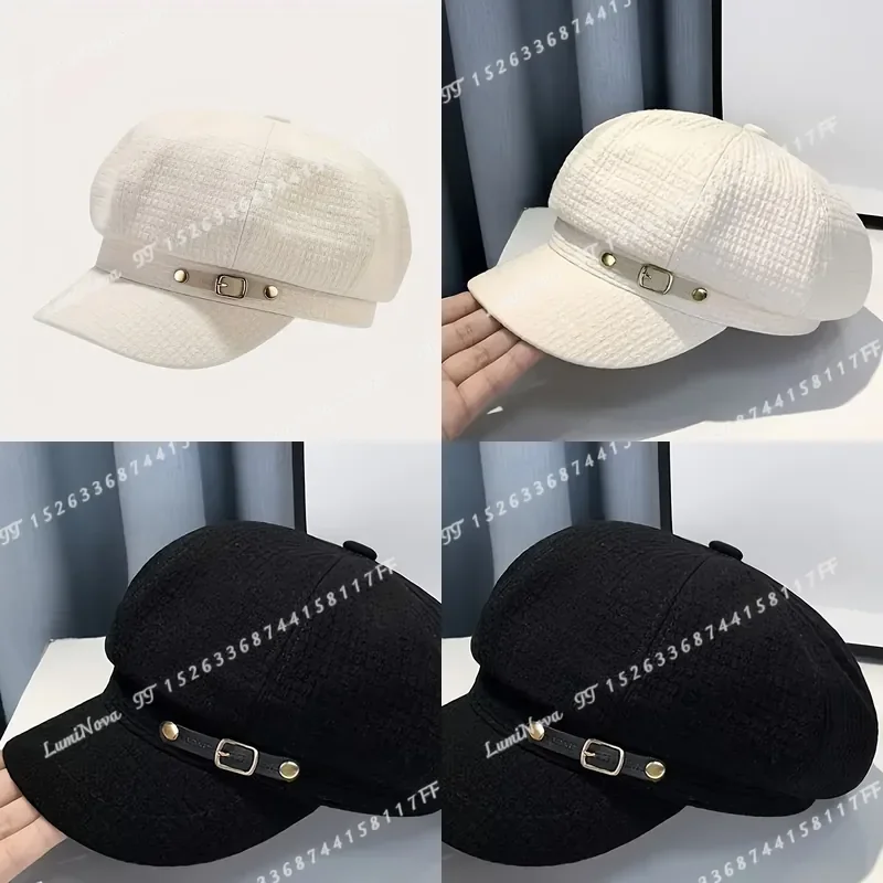 Vintage Plaid Octagonal Beret for Women 2D Flat British Style Painter Hat Face Flattering Cap for Spring Autumn