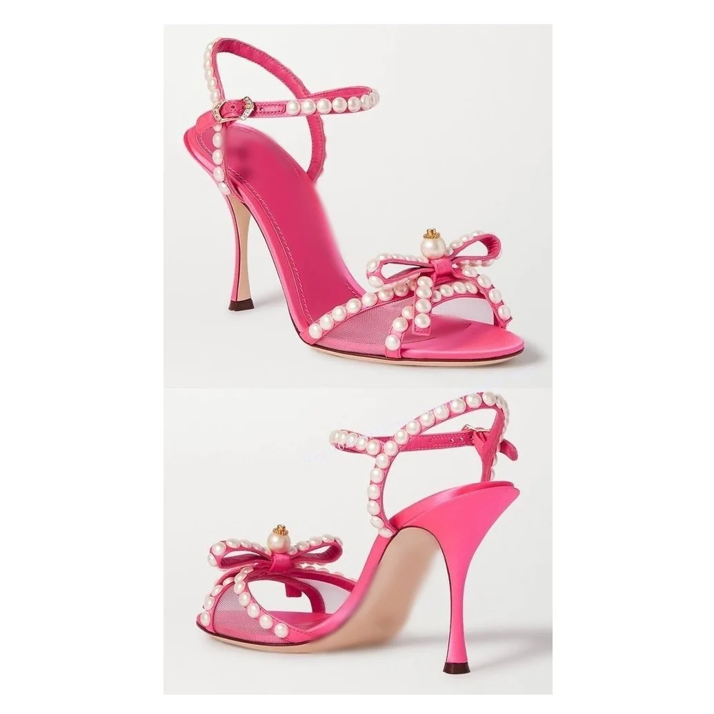 

Rose Red Bow Knot Crystal Sandals Peep Toe Buckle Thin High Heel Fashion Sexy Cool Summer Big Size Woman Shoes Zapatillas Mujer