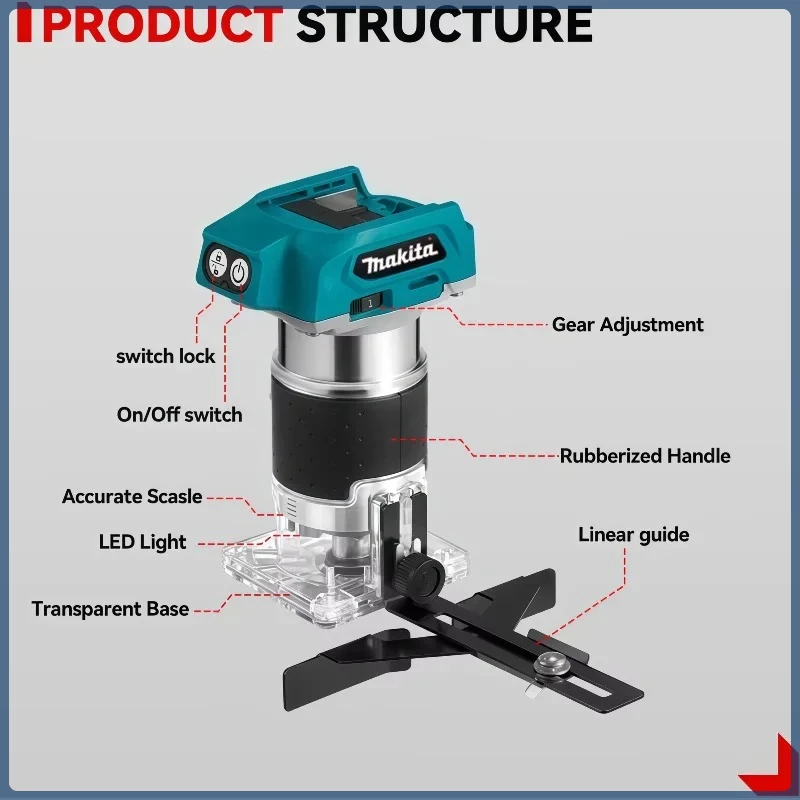 Recortadora inalámbrica DRT50 Makita, máquina cortadora recargable, herramienta de ranurado sin escobillas, fresadora, máquina de grabado de carpintería