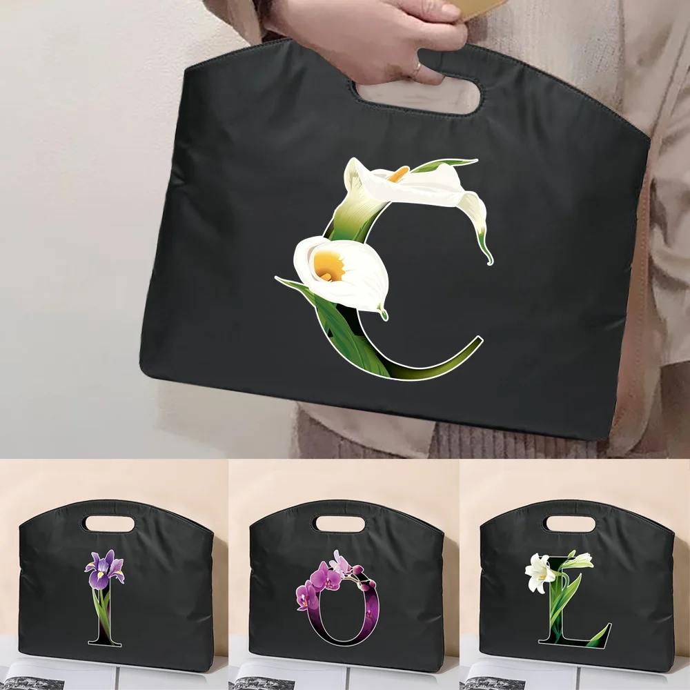 Office Laptop Bag Travel Briefcase Business Conference Document Handbag 26 Flower Color Letter Printed Material Organizer Tote