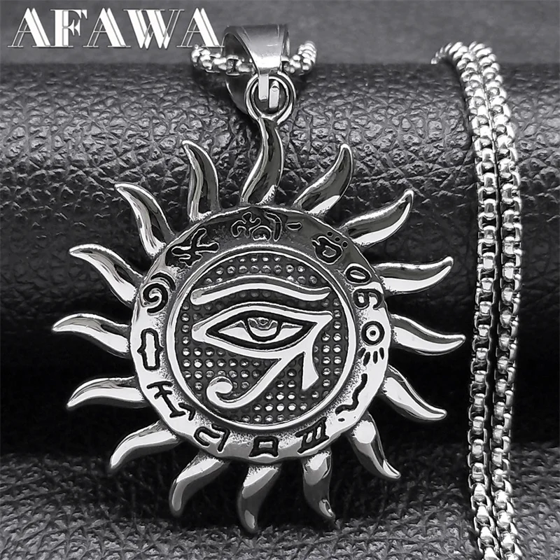 Egypt Eye of Horus Sun God Pendant Necklace for Women Men Stainless Steel Egyptian Religious Amulet Chain Jewelry Collar NZZ513