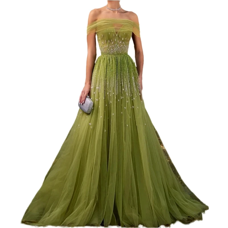 Asje Alsa Saudi Arabische Oliver Groene Avondjurken Vrouwen Strapless Kralen Lovertjes Vloerlengte Formele Prom Jurk Feestjurk