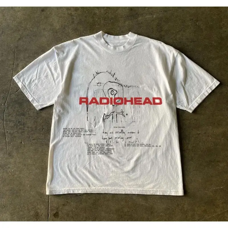 Radiohead Blue Handwritten Red Vintage Moon Graphic T-Shirt