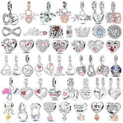 925 Sterling Silver Heart Shaped Warm Family MOM Charm Beads Fit  Original Bracelets Fine DIY Mother's Day Jewelry Gifts