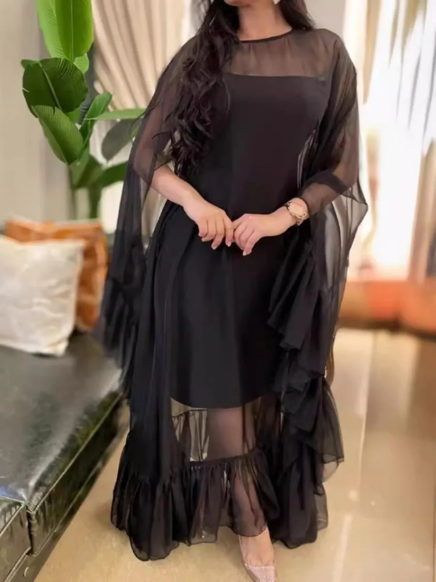 Eid 2 Piece Set Party Dress for Women Ruffle Dubai Ramadan Women Dresses Abaya Long Dress Morocco Kaftan Vestidos Robe Jalabiya