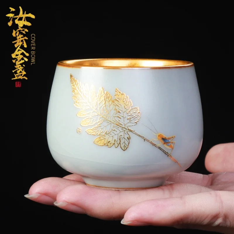 

Jiang Xian Gilding Cup Ru Ware Tea Cup Master Cup Single Cup Large Gracked Glaze Supportable Porcelain Tea Tasting Cup Health Bo