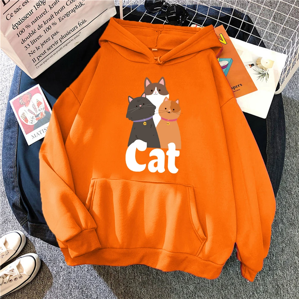Three Cartoon Cats Printed Women Hoodies Fashion Harajuku Hoody Casual Loose Y2K Womenswear Fleece Multicolor Unisex Pullover