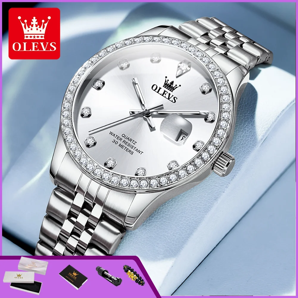 

OLEVS 3629 Luxury Brand Men's Quartz Watch Waterproof Diamond Bezel Luminous Calendar Original Classic Men's Dress Wristwatch