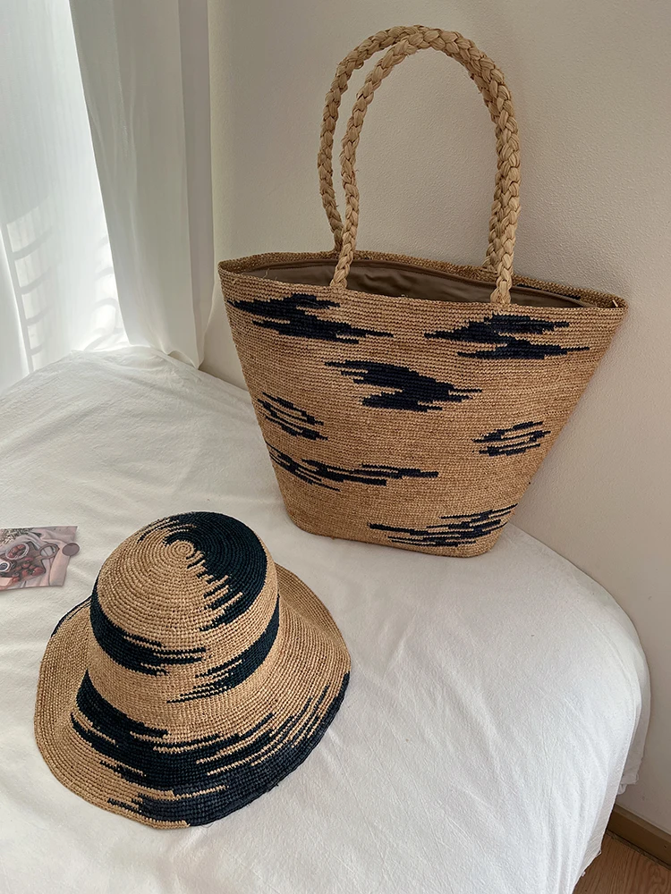 Straw Woven Bag and Rattan Hat Set Bohemian Summer Vacation Tote Handbag Amazon.com: Glitopper 4 Pcs Straw Bag Woven Bag and Rattan  main image 3