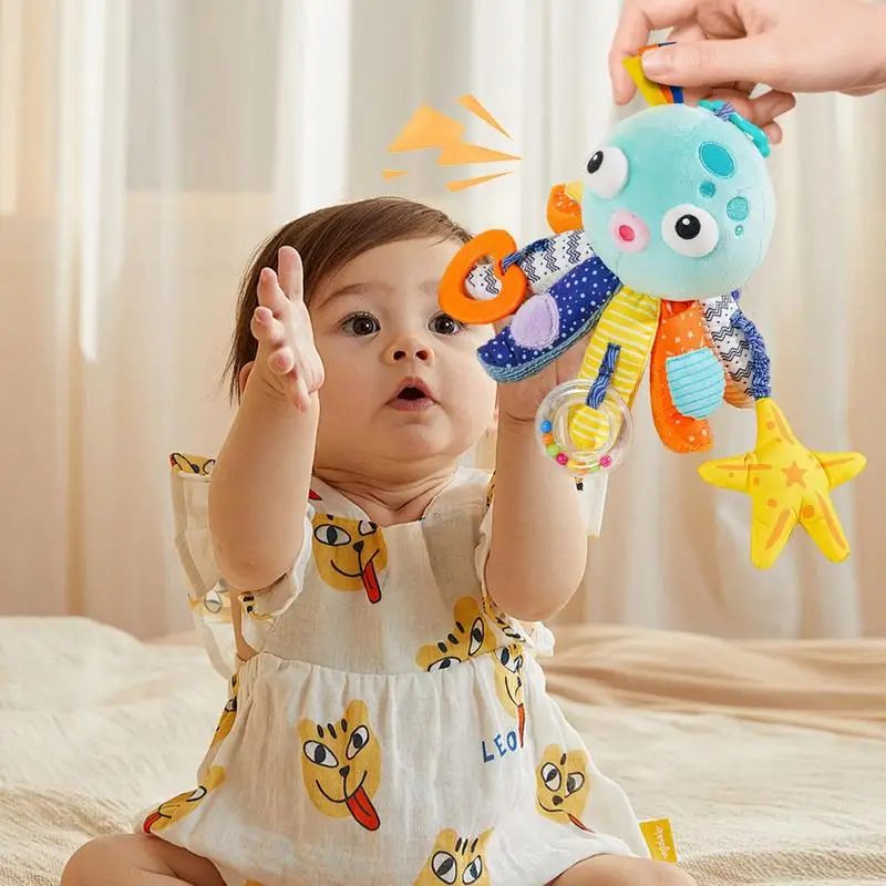 

Octopus Musical Stroller Toy Octopus Toy With Pulling Cords Squeaky Crinkle Rattle Mirror Octopus Stroller Crib Toy Sensory