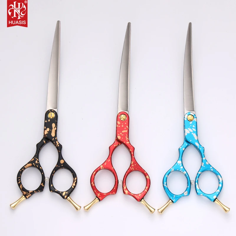 

HUASIS HU57 Professional 6inch 6.5inch 7inch Dog Grooming Scissors Cuved Light Aluminum Handle JP440C Pets Accesories