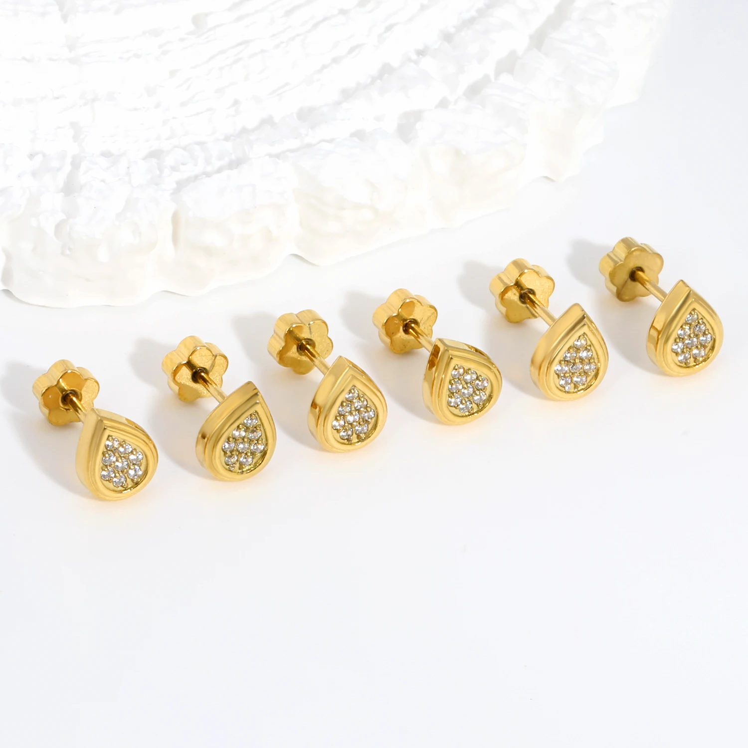 Wholesale 3 Pairs Teardrop Zircon Stud Earrings Stainless Steel Screw Back Earrings Bulk Jewelry For Women