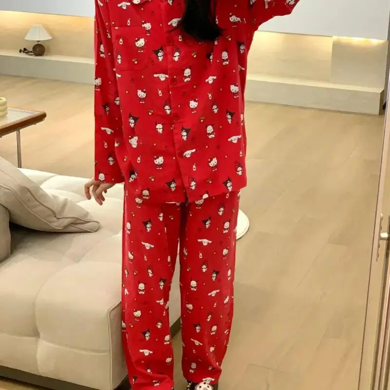 

Sanrio Hello Kitty Young Girl Pajamas Kawaii Cartoon Student Autumn and Winter Leisure Long Sleeves Long Pants Homewear Set New