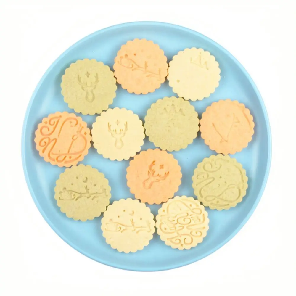 Holiday Cookie Stamp Set Spring Loaded Mold Round Shape Baking Supplies DIY Biscuit Cutter Pastry Embossing Decor Tools