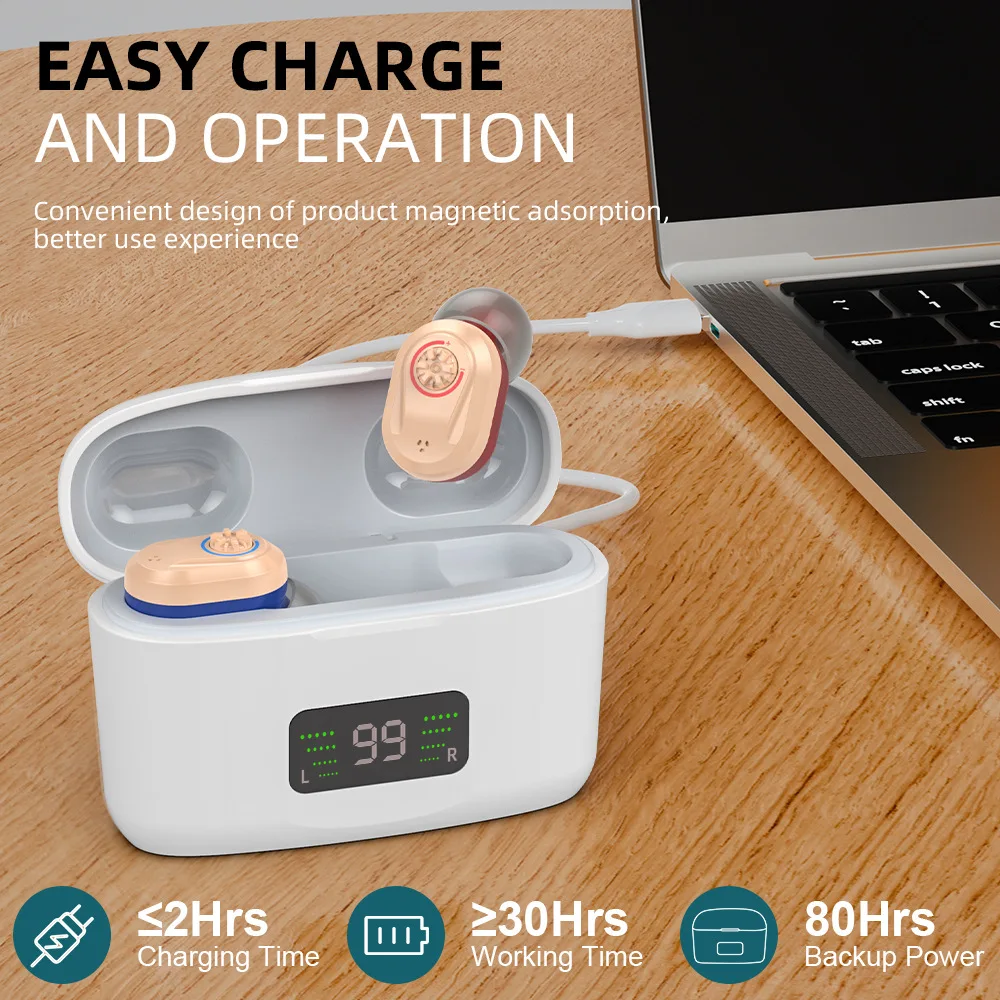 TWS In Ear Digital Noise Reduction Digital Display Charging Case Type Hearing Aid Sound Amplifier Type-C Fast Charging Earphones