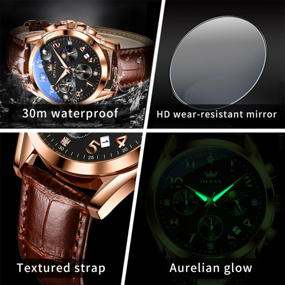 OLEVS Brand Men's Belt Multifunctional Quartz Watch 2890