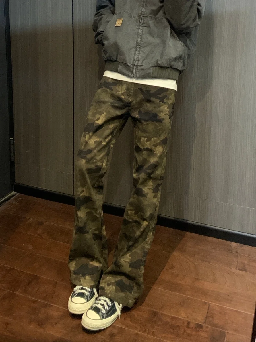 

Джинсы Cleanfit в американском стиле с камуфляжным принтом, мужские свободные прямые брюки, повседневные модные длинные брюки в стиле High Street, молодежная мода