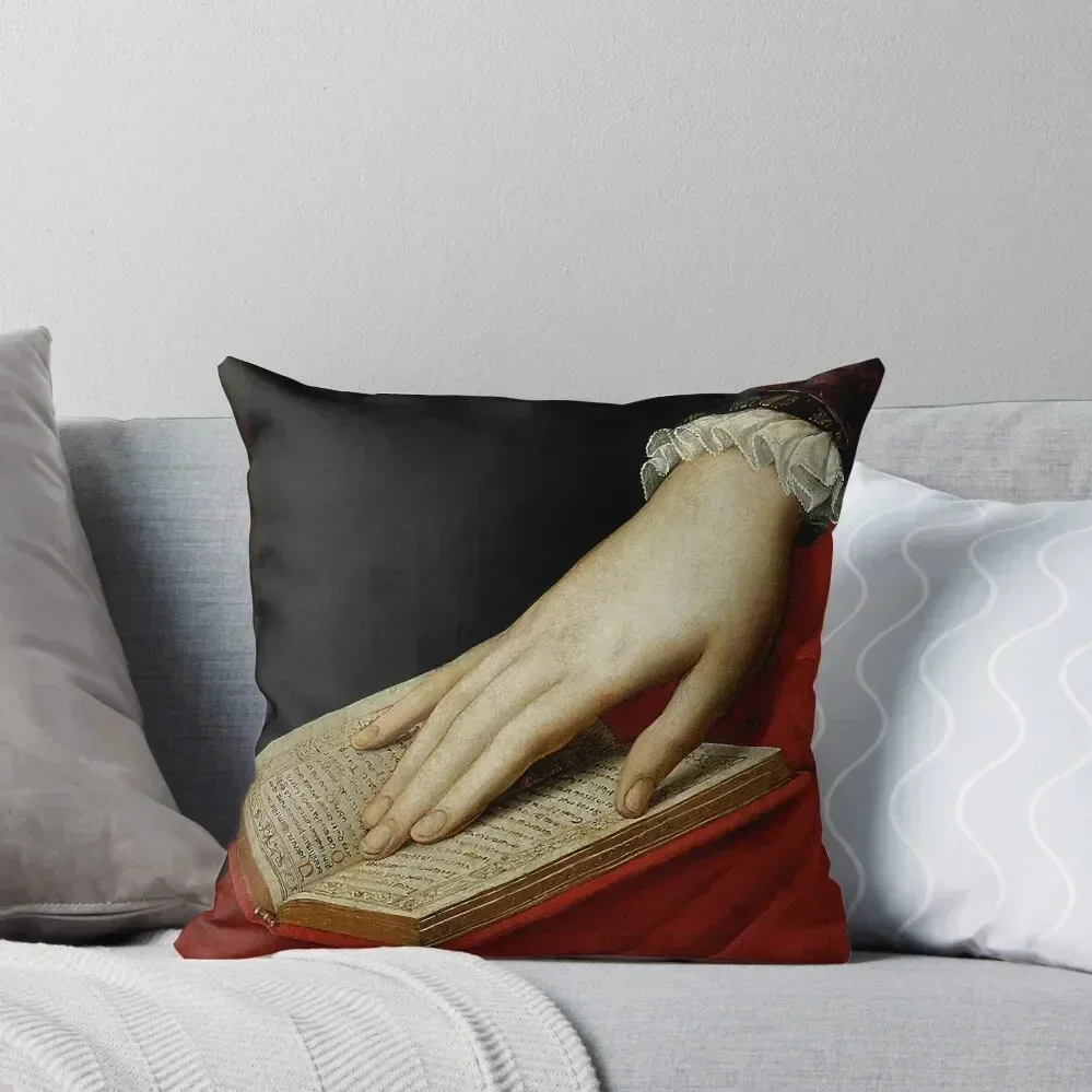 Renaissance old master cropped image, hand on book Throw Pillow luxury home accessories Sofa Cushions Cover pillow