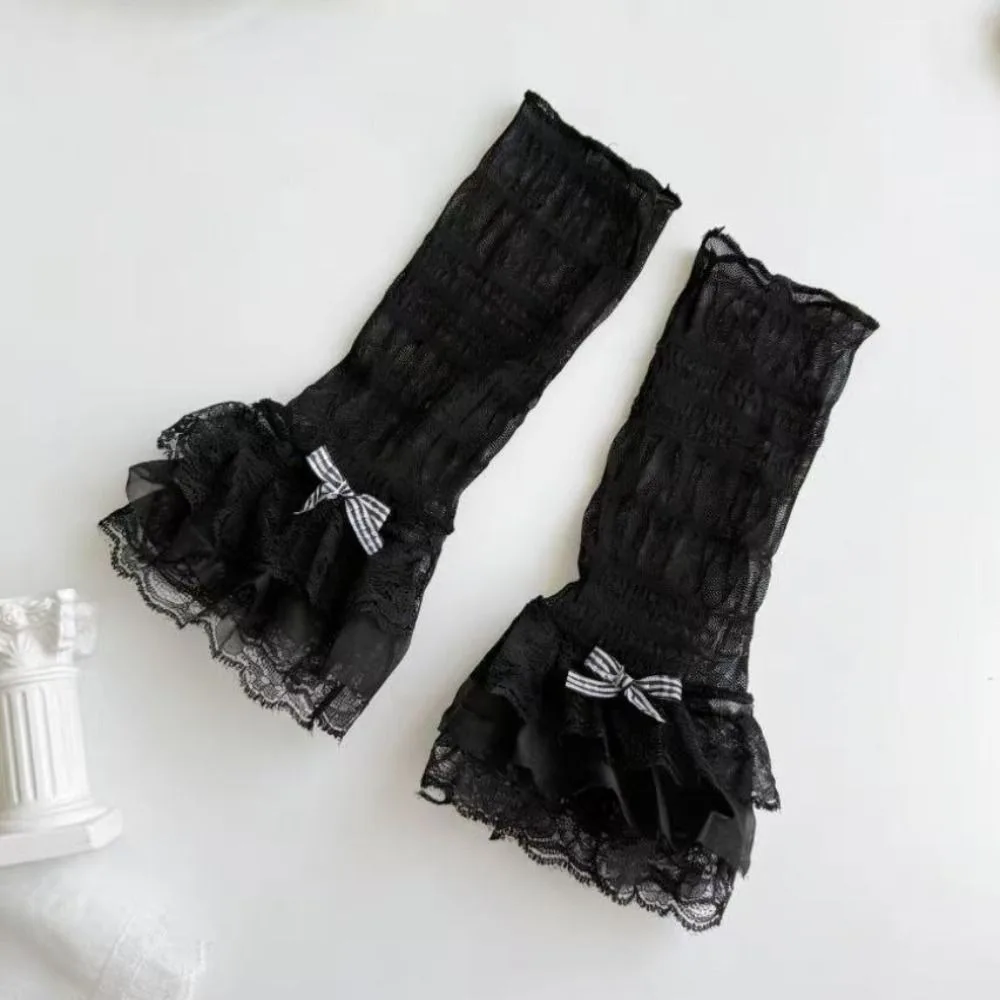 

1 Pair Thin Lace Lace Arm Sleeves Bowknot Design Breathable Sun Protection Sleeves Lace Fingerless Gloves Fashion Accessory