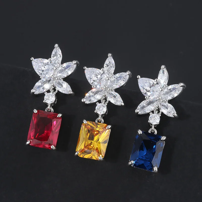 New Autumn and Winter High-end Jewelry Luxury Inlaid Red Colored Gemstone Artificially Cultivated Gemstone Earrings for Women