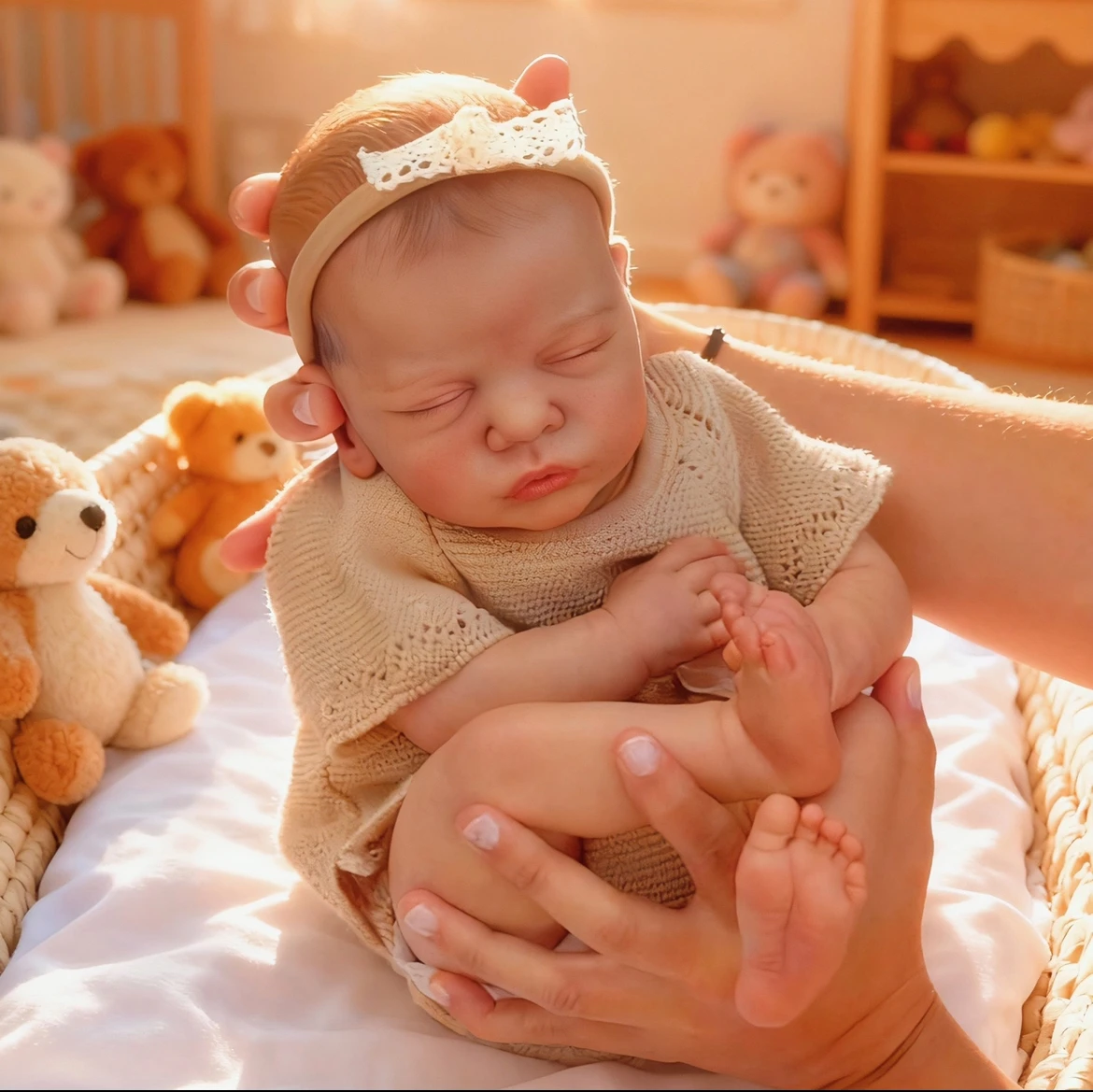

Serene 18" Reborn Doll in Lacy Sweater & Bonnet, Sound Asleep with Peaceful Expression, Ultra-Snuggly & Realistic Christmas Gift