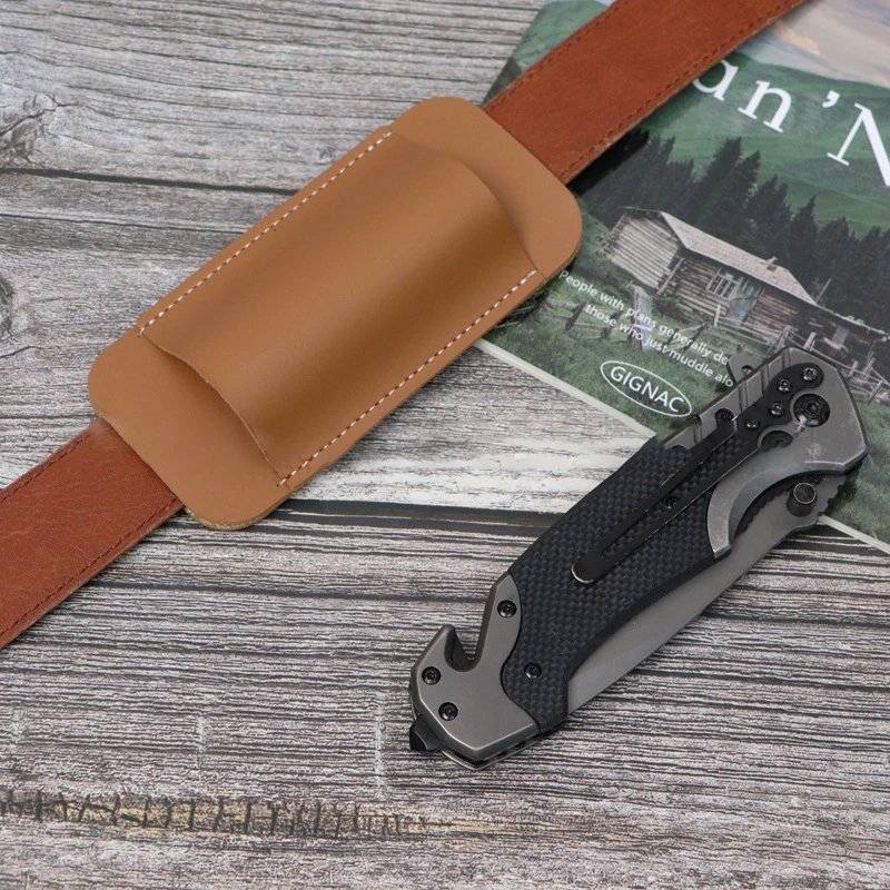 Folding Knife Sheath, Outdoor Waist Hanging Knife Pouch, 5-Inch Portable Leather Case For Knife Storage & Protection view 5