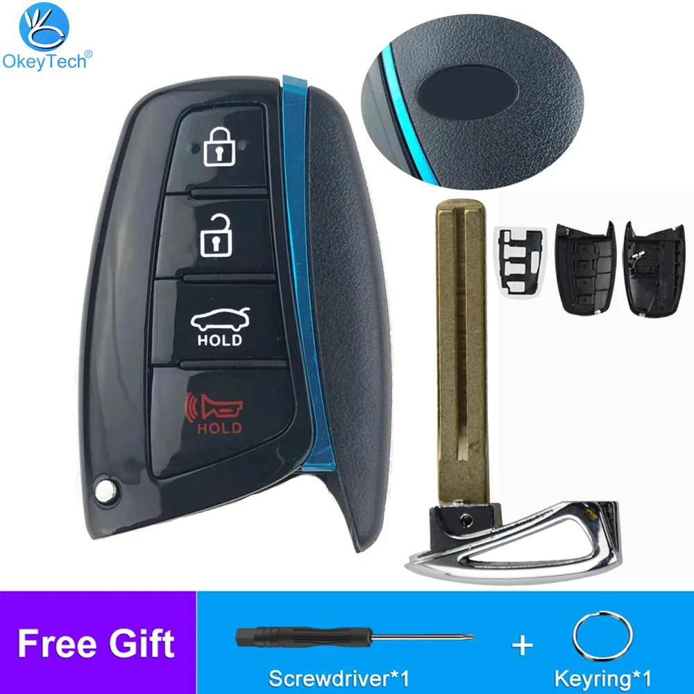 OkeyTech Smart Remote Control Car Key Shell Case With 4 Buttons FOB for Hyundai Genesis 2013 2014 2015 Santa Fe Equus Aze