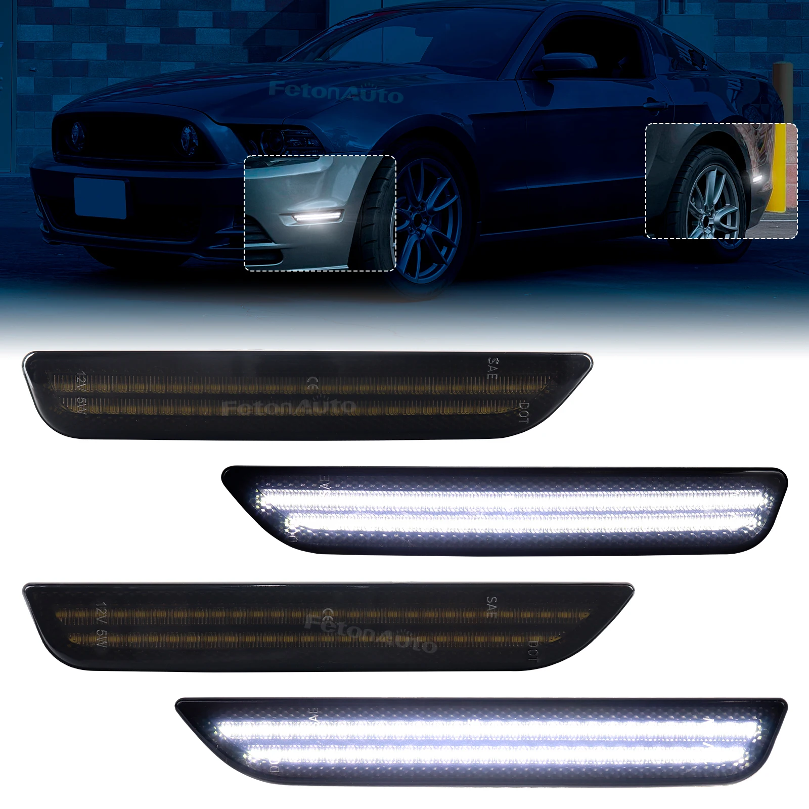 4pcs Car LED Front Rear Side Marker Lights Indicator Fender Lamp Bumper Light for Ford Mustang 2010-2014