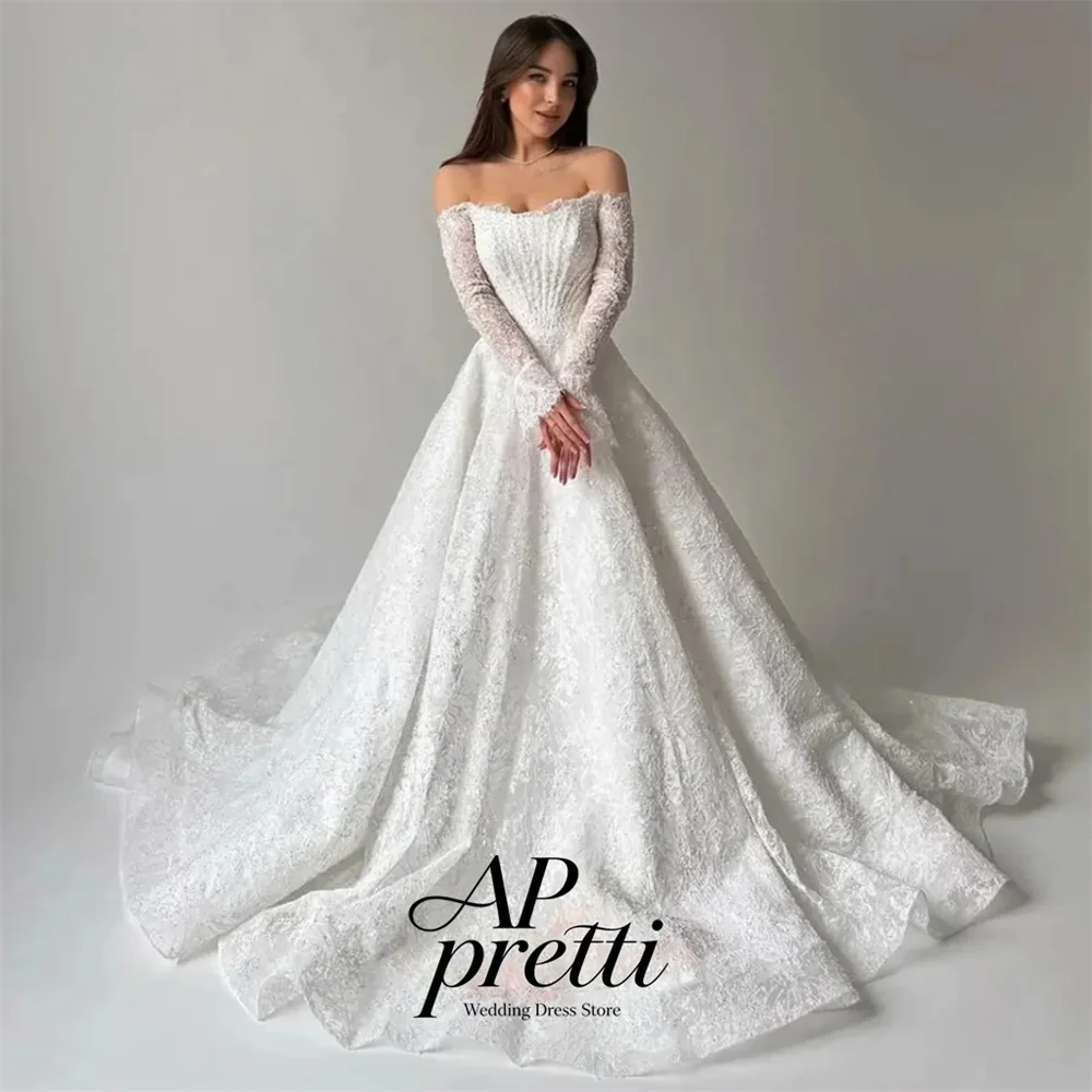 AP pretti Glamorous Off The Shoulder Long Sleeves Wedding Dresses For Woman Lace Beading A-Line Bridal Gown Customized 2026