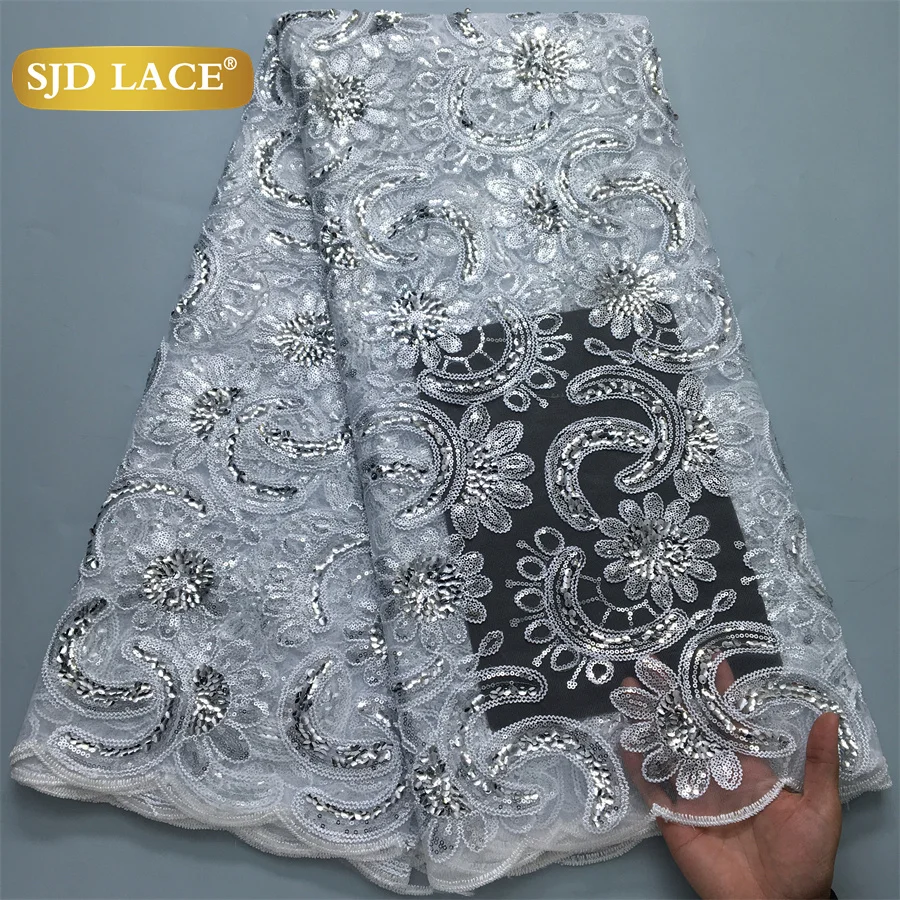 SJD LACE Nigerian Tulle Mesh Lace Fabrics 5Yards 2025 New French African Sequins Net Lace for Women Evening Wedding Dresses 4162