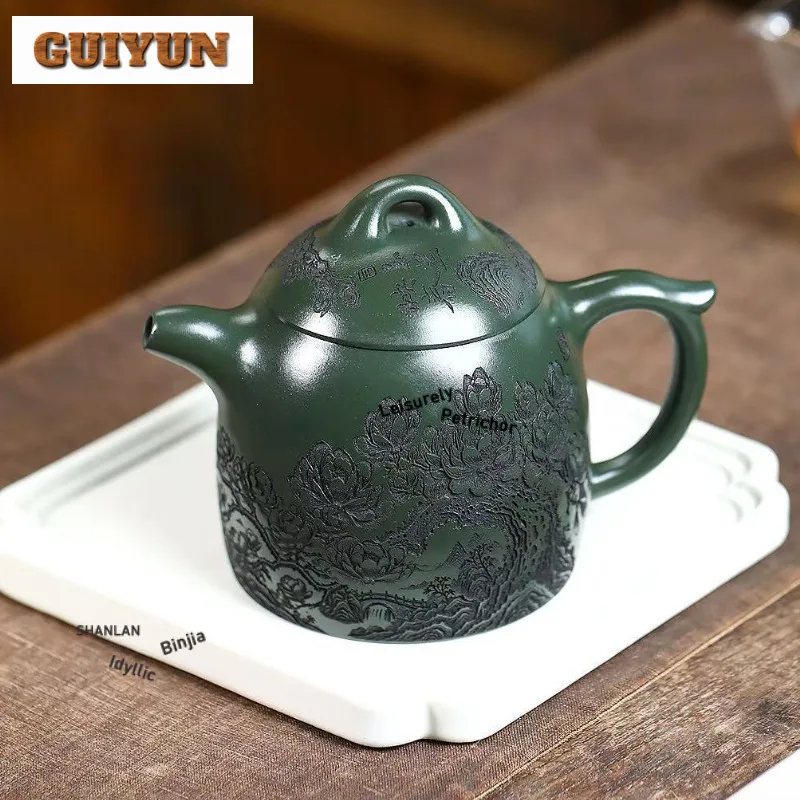 

380ml Ancient Yixing Purple Clay Teapots Handmade Qin Quan Pot Raw Ore Green Mud Kettle Chinese Zisha Tea Set Tableware Craft
