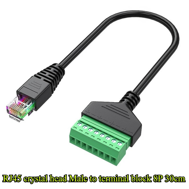 

30cm RJ45 to Screw Terminal Block 8P Connector Ethernet Crystal Head Male to 8 Pin Screw Terminal Network Adapter for CCTV DVR
