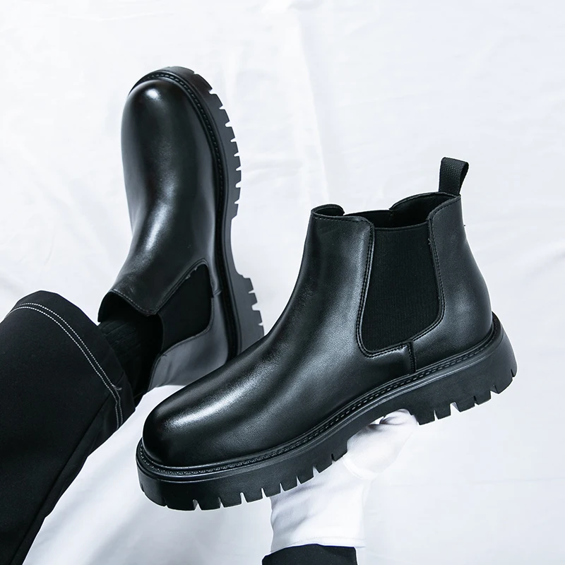 

Мужские высокие ботинки из искусственной кожи на толстой подошве, однотонные, профессиональные, классические, деловые, мужские ботинки, размер 38-46