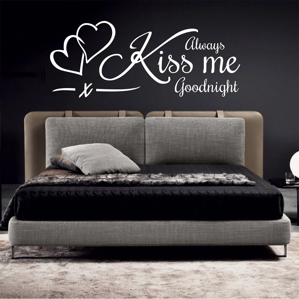 2019 New Quotes Always Kiss Me Good Night Vinyl Mural Wallstickers For House Decoration Bedroom Decor Wall Art Sticker Wallpaper