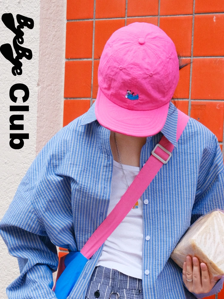 byebyeclub-design-original-exterieur-cam-chapeau-lumiere-qui-sec-fluorescent-rose-nylon-dessin-anime-casquette-decontracte-ex-voyage-chapeau