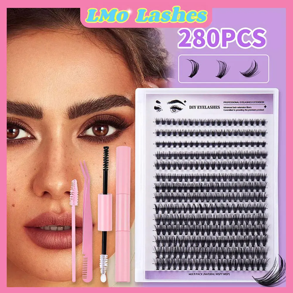 280 SZT. Kępki Cienkie Łodygi Zestaw do Samodzielnego Przedłużania Rzęs Gruby, Podkręcający Szczoteczka do Maskary Klej do Rzęs i Preparat do Zabezpieczania i Mocowania Rzęs oraz
