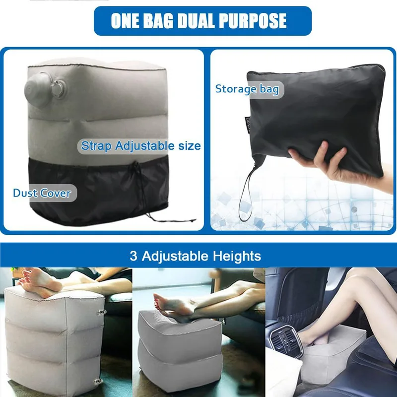 Imagem -05 - Altura Ajustável Foorest Stool para Crianças Travesseiro de Viagem Inflável Almofada do pé Apoio para os Pés Avião Carro Ônibus Voo Dormir Descansando Travesseiro