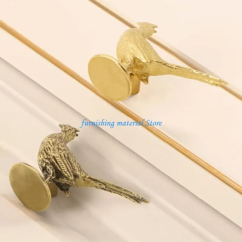 

Y5GD Antique Long Tail Pheasant Drawer Pull Traditional Chinese Brasses Cabinet Knob