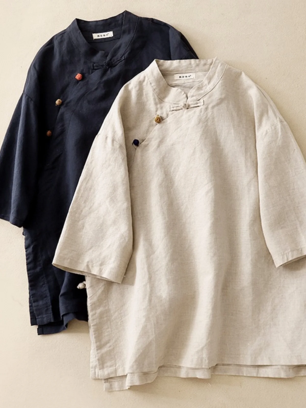 

New Chinese Sle Cotton Linen irt Women Summer Retro National Sle Zen Tea Clothing ort Sve T-irt Top