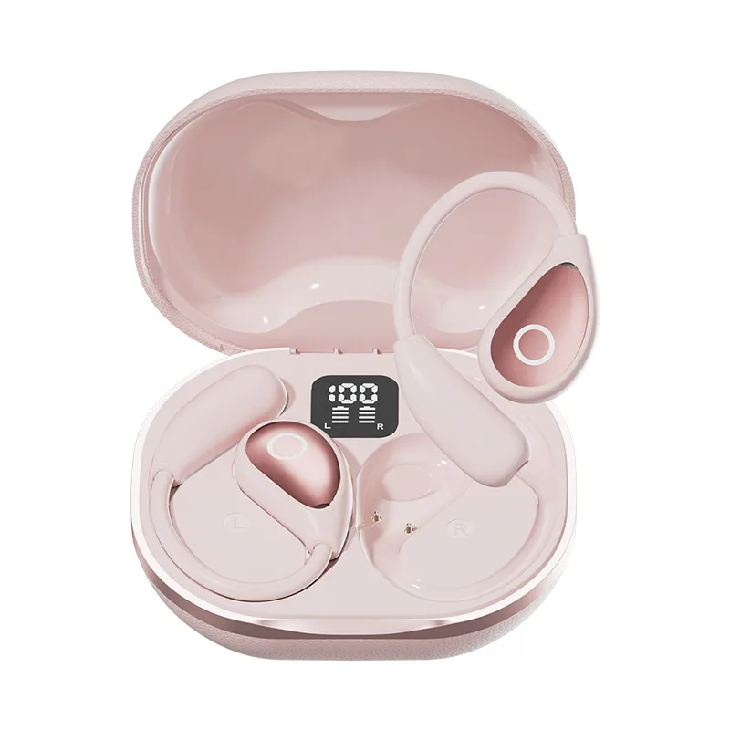 

AI intelligent translation headset leather pattern pink ear-hanging Bluetooth headset 150 language translation