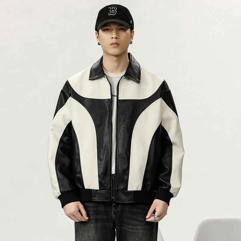 Giacca in pelle da motociclista Moda Patchwork Top Uomo Donna High Street Outdoor Vintage Autunno Inverno Allentato Casual Cappotto in PU Capispalla
