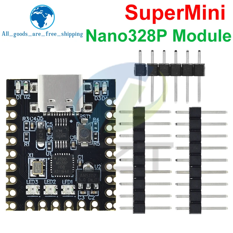 TZT 1/3pcs NANO V3.0/Nano SuperMini Type-C Board Atmega328p Chip Ch340 Seriële Poort voor Arduino