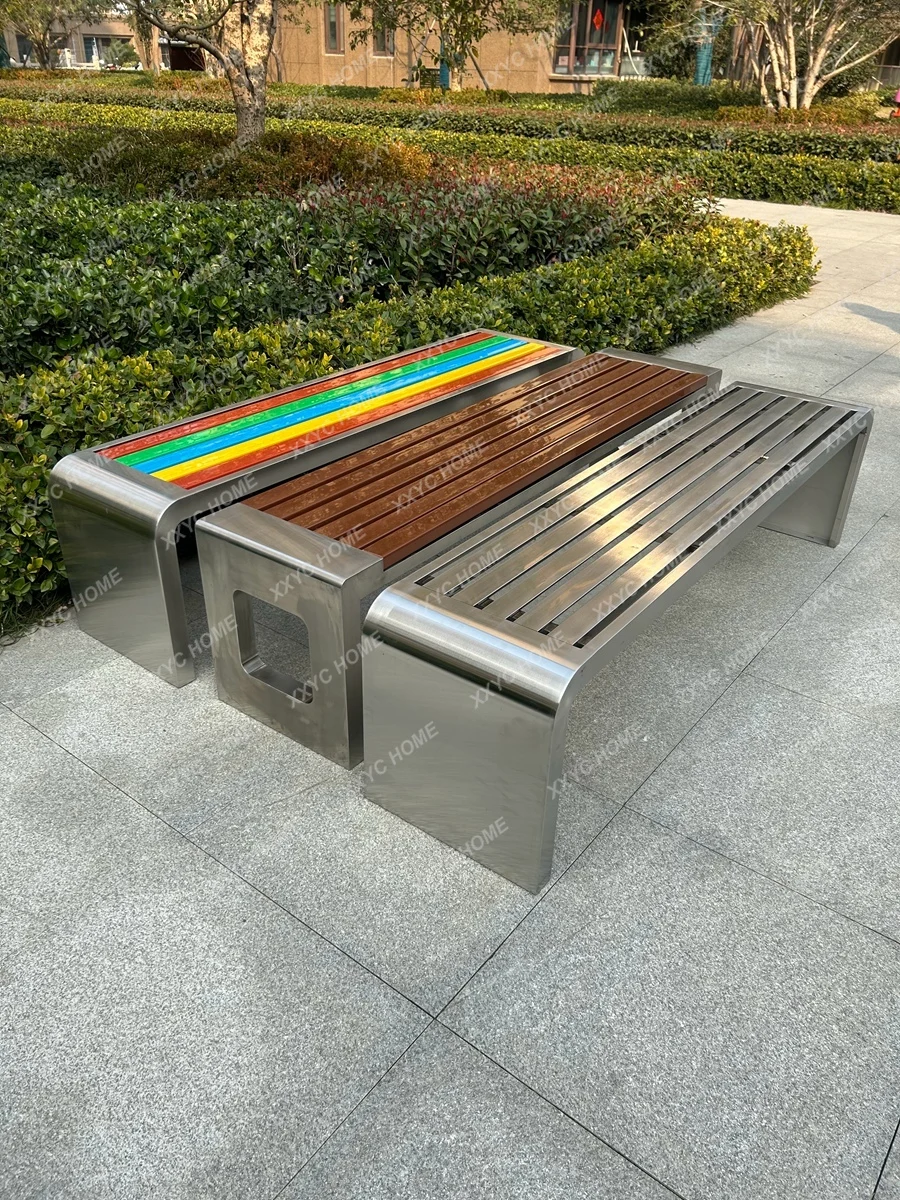 Stainless steel park chair outdoor bench garden square outdoor strip stool anti-corrosion plastic wood leisure public seat